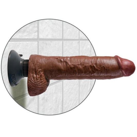 King Cock 25.5 Cm Vibrating Cock With Balls Brown - UABDSM