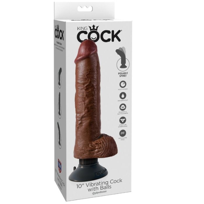 King Cock 25.5 Cm Vibrating Cock With Balls Brown - UABDSM
