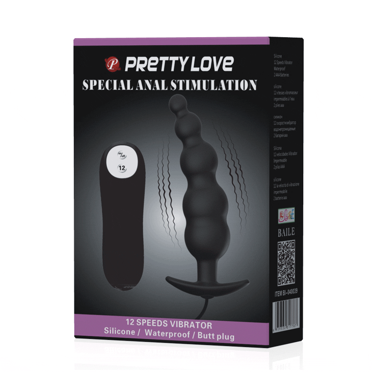 Pretty Love Bottom Silicone Ribbed Plug 12 Vibration Modes - UABDSM