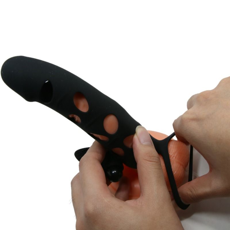 Pretty Love Vibrating Silicone Penis Sleeve With Ball Straps 15.2 Cm - UABDSM