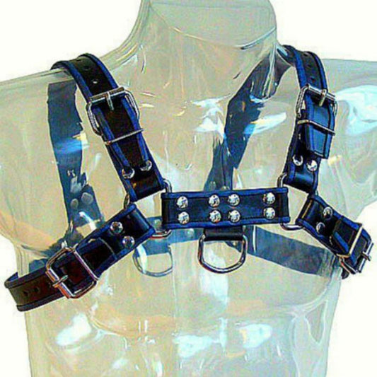 Leather Body Chest Bulldog Harness Black/blue Leather - UABDSM