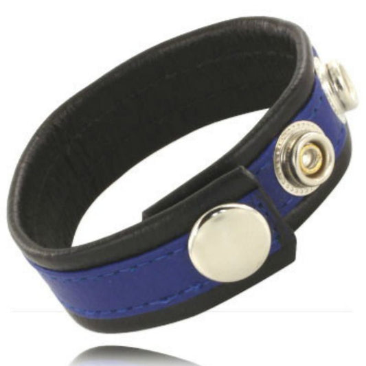 Leather Body Cock And Ball Strap With Snaps - Black And Blue - UABDSM