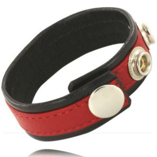 Leather Body Cock And Ball Strap With Snaps - Black And Red - UABDSM