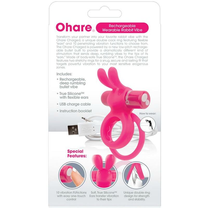 Screaming O Rechargeable Vibrating Ring With Rabbit - O Hare- Pink - UABDSM
