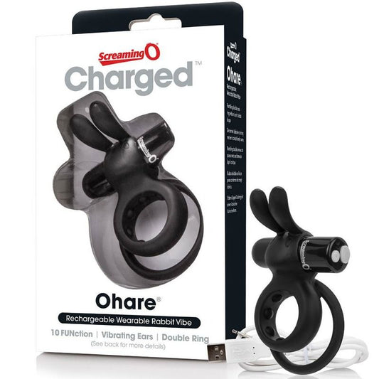 Screaming O Rechargeable Vibrating Ring With Rabbit - O Hare- Black - UABDSM