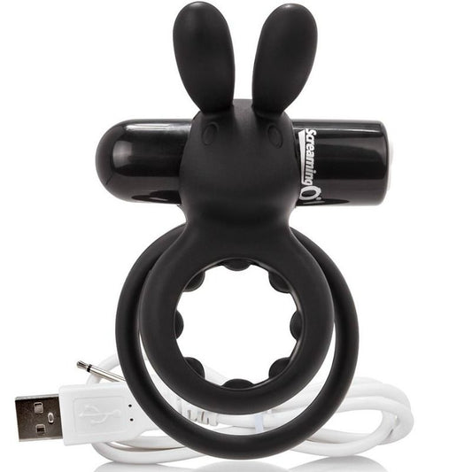Screaming O Rechargeable Vibrating Ring With Rabbit - O Hare- Black - UABDSM