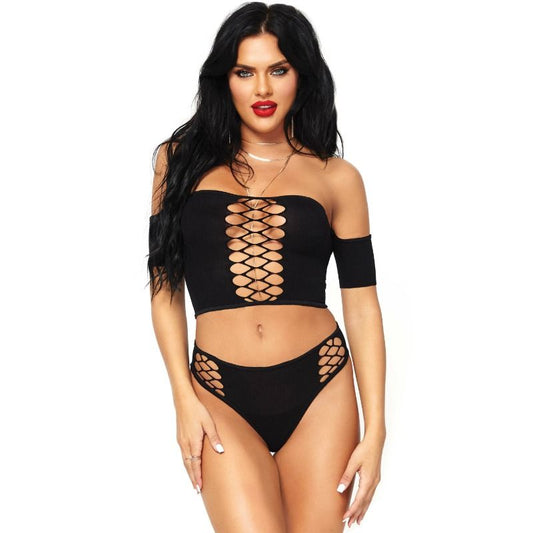 Leg Avenue 2 Pieces Set Opaque Crop Top And Thong One Size - UABDSM