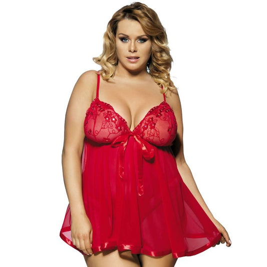 Subblime Queen Plus Red Babydoll With Bow And Shinny Details - UABDSM
