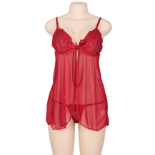 Subblime Queen Plus Babydoll With Bow And Floral Laces Red - UABDSM