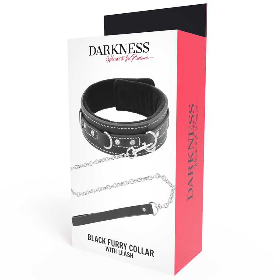 Darkness Black Furry Collar With Leash - UABDSM