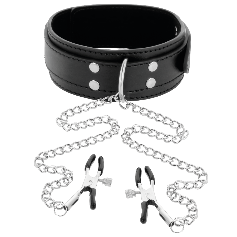 Darkness  Collar With Nipple Clamps Black - UABDSM