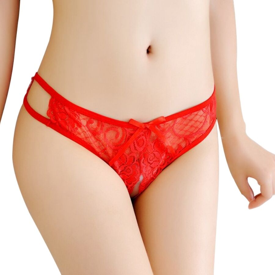 Queen Lingerie Open Crothless Panties One Size - Red - UABDSM