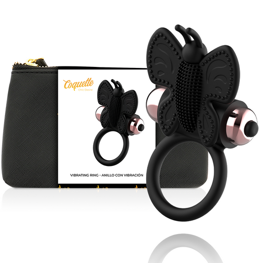 Coquette Chic Desire Cock Ring Butterfly  With Vibrator Black/ Gold - UABDSM