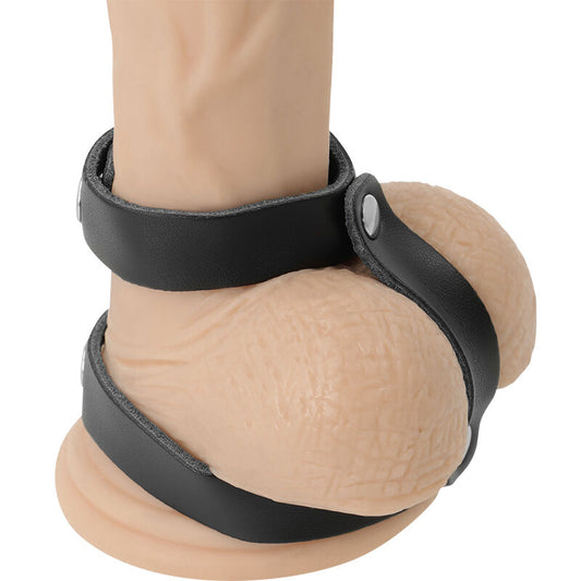 Darkness Adjustable Leather Penis And Testicles Ring - UABDSM