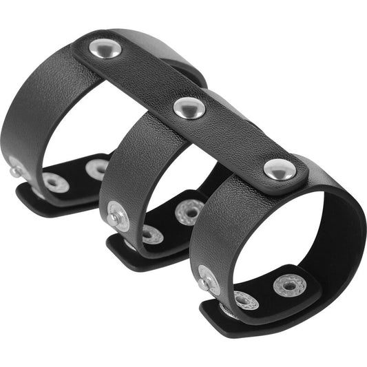 Darkness Adjustable Leather Double  Penis And Testicles Ring - UABDSM