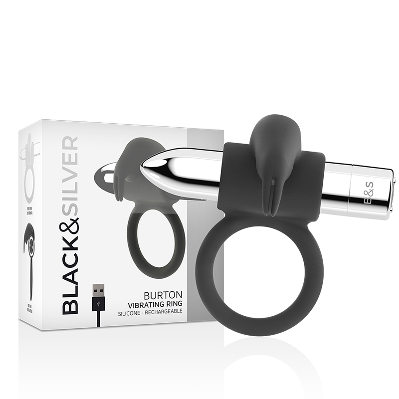 Black&silver Burton Rechargeable Vibrating Ring 10v - UABDSM
