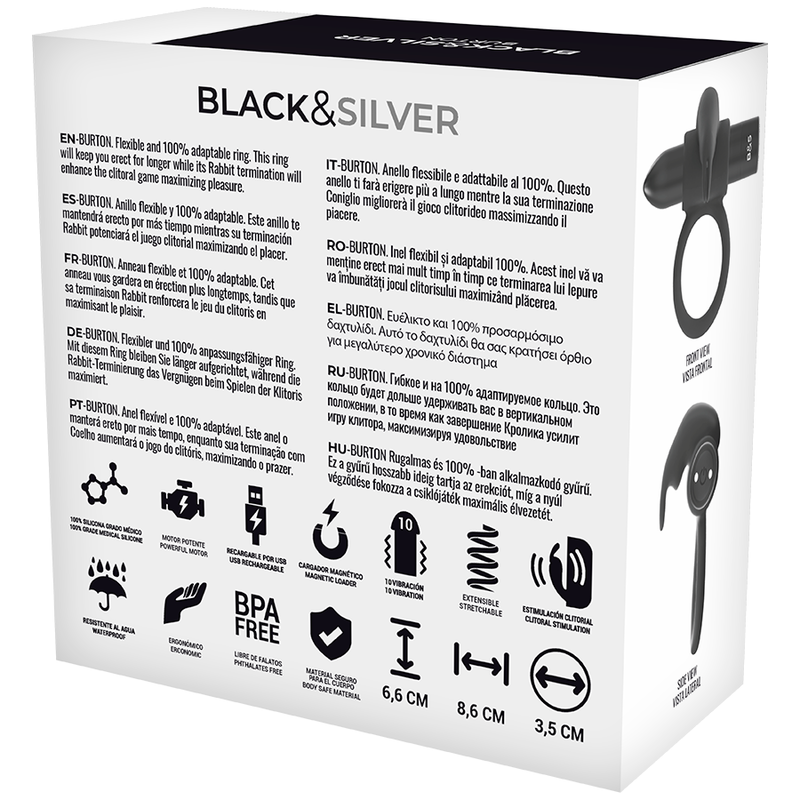 Black&silver Burton Vibrating Ring 10 Modes Black - UABDSM
