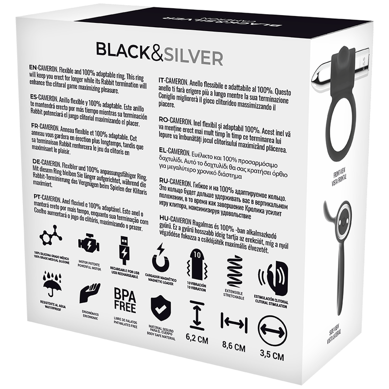 Black&silver Cameron Rechargeable Vibrating Ring Silver - UABDSM