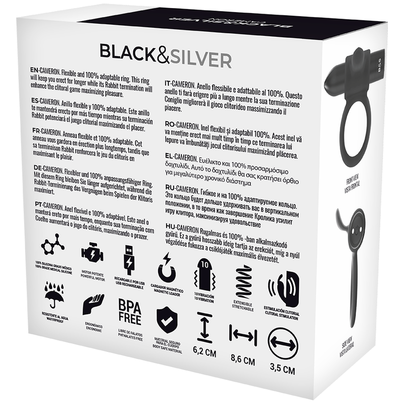 Black&silver Cameron Rechargeable Vibrating Ring Black - UABDSM
