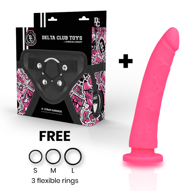 Delta Club Toys Harness + Dong Pink Silicone 17 X 3 Cm - UABDSM