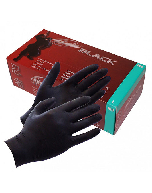 Black Ninja Latex Disposable Gloves (100 Pcs.) - UABDSM