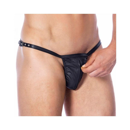 Leather Adjustable G-string with Zipper One Size - UABDSM
