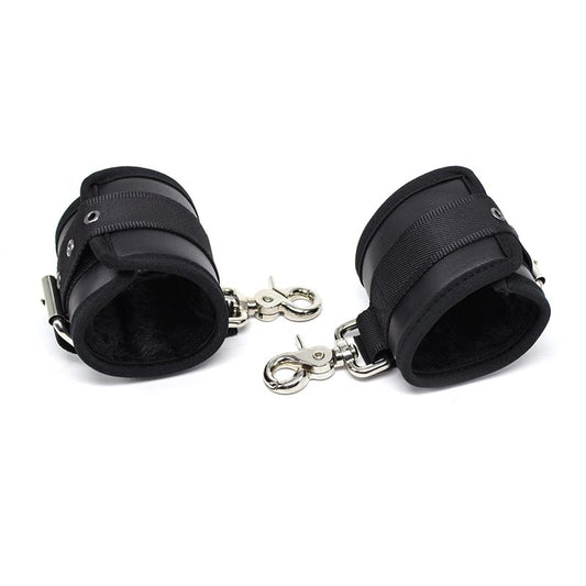 Leather Handcuffs with Big Hoops Black - UABDSM