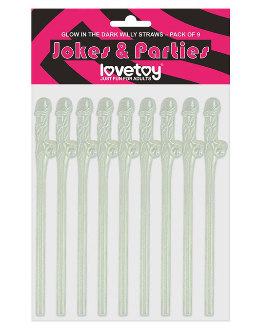 Love Toy - Glow In The Dark Willy Straws - Pack Of 9 - UABDSM