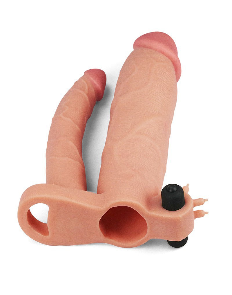 Love Toy - Pleasure X Tender Vibrating Double Penis Sleeve + 7.6 Cm - Nude - UABDSM