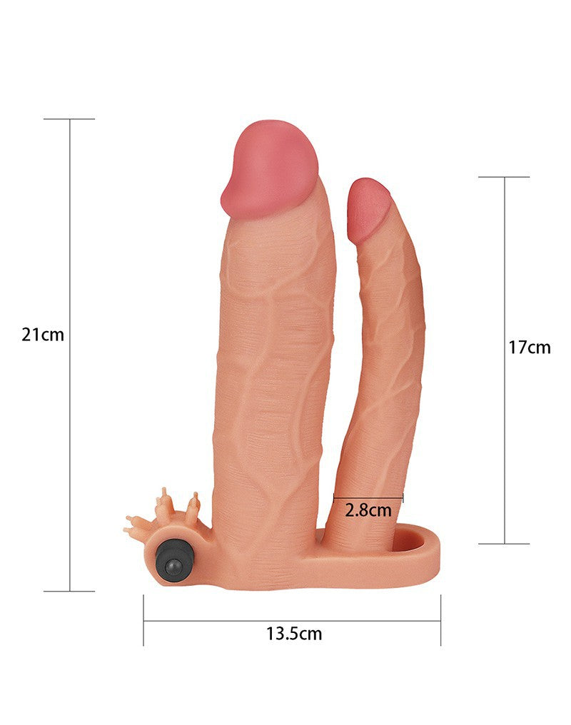 Love Toy - Pleasure X Tender Vibrating Double Penis Sleeve + 7.6 Cm - Nude - UABDSM