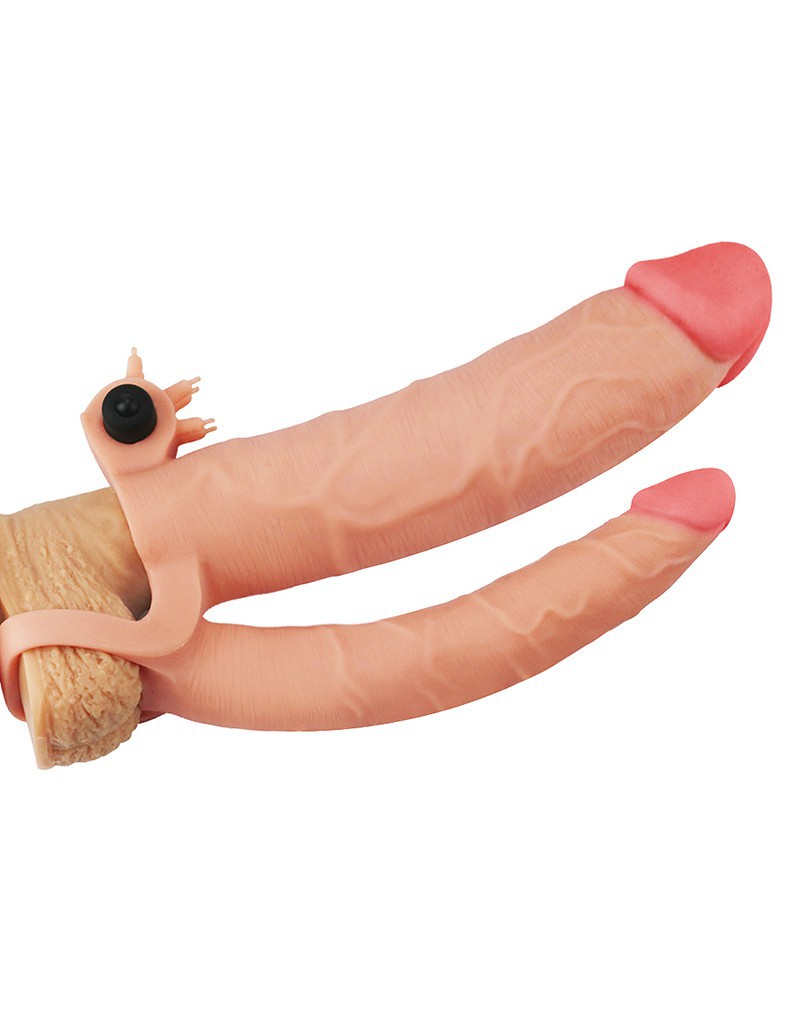 Love Toy - Pleasure X Tender Vibrating Double Penis Sleeve + 7.6 Cm - Nude - UABDSM