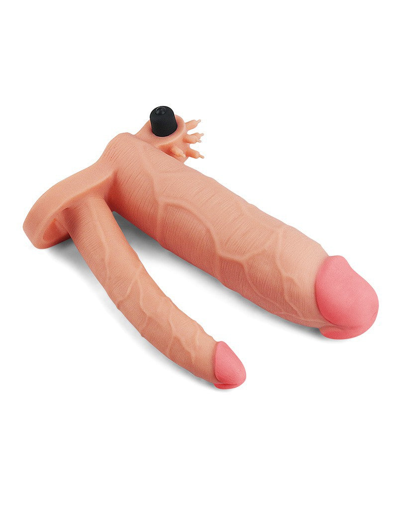 Love Toy - Pleasure X Tender Vibrating Double Penis Sleeve + 7.6 Cm - Nude - UABDSM