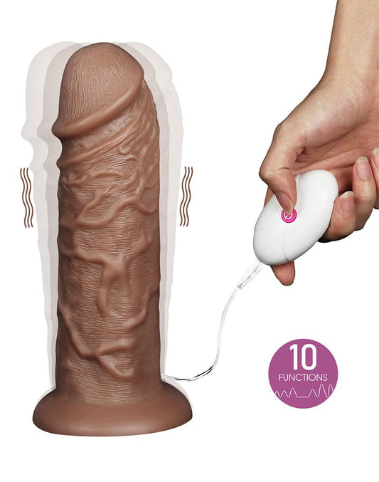 Love Toy - Realistic Chubby Vibrating Dildo 27 Cm - Brown - UABDSM