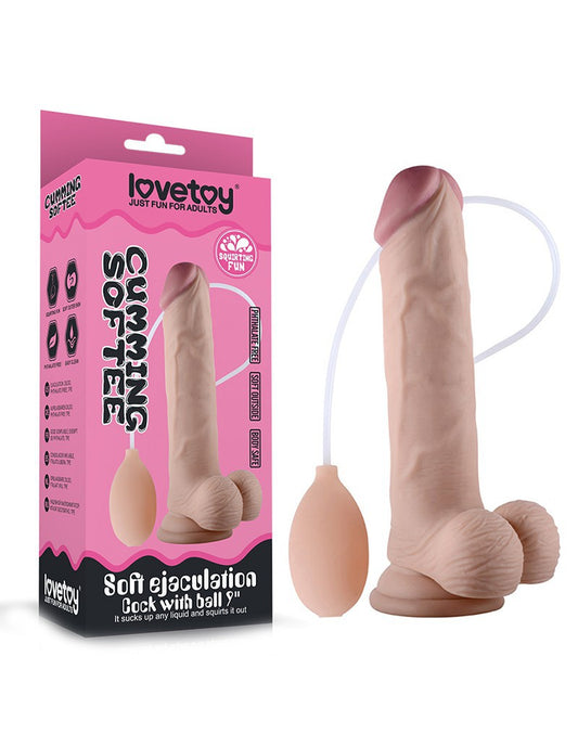 Love Toy - Soft Ejaculation Cock With Balls 23 Cm - Squirting Dildo - Nude - UABDSM