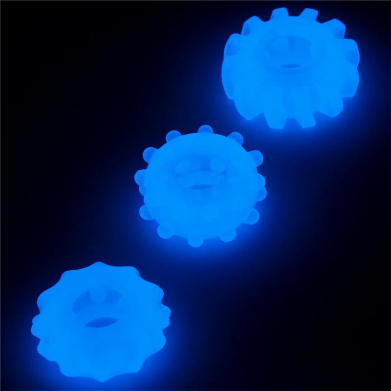 Lumino Play Set 3 Penis Ring Blue Light - UABDSM