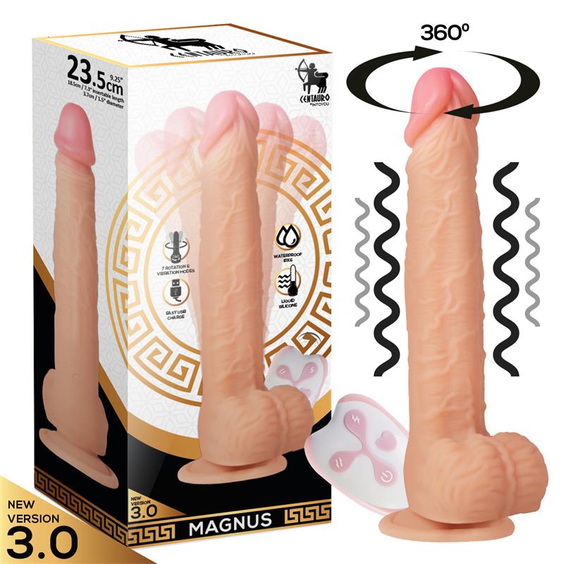 Magnus 3.0 Realistic Vibrating and Rotating Dildo Remote Control Liquid Silicone - UABDSM