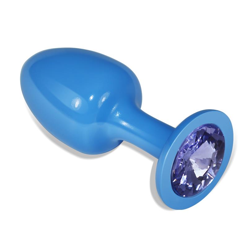 Metal Butt Plug Blue Rosebud with Blue Jewel - UABDSM