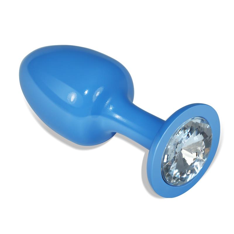 Metal Butt Plug Blue Rosebud with Clear Jewel - UABDSM