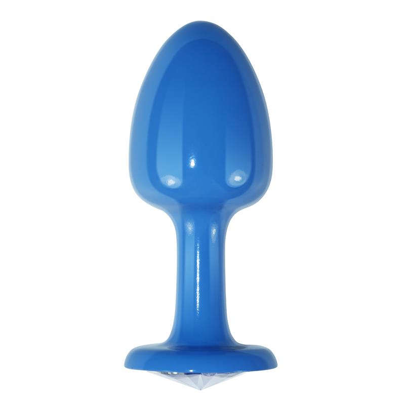 Metal Butt Plug Blue Rosebud with Clear Jewel - UABDSM