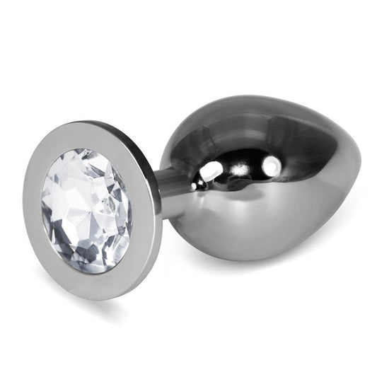 Metal Butt Plug RoseBud Classic with Clear Jewel Size L - UABDSM