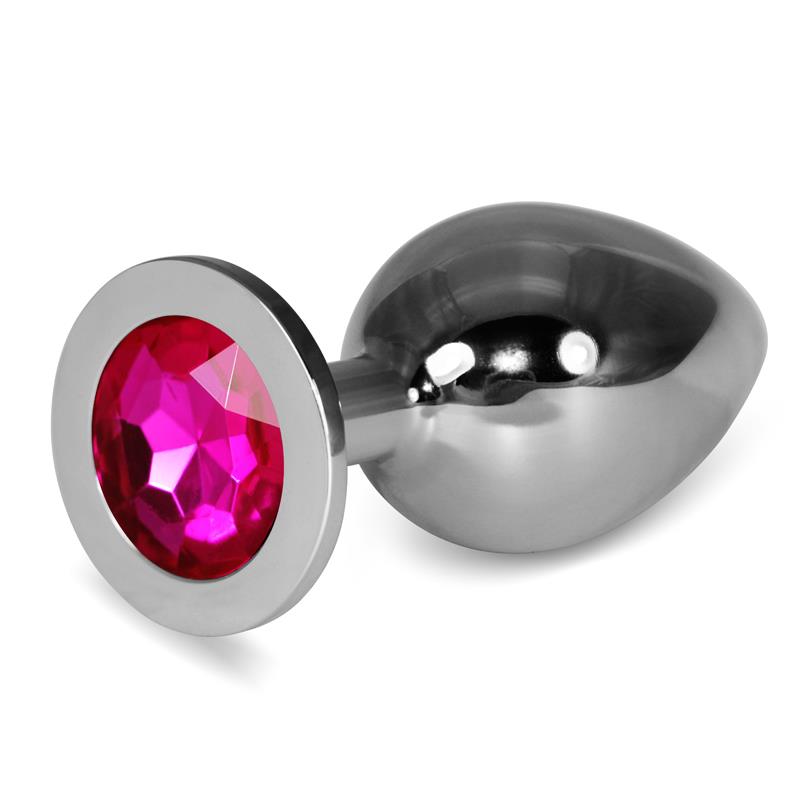 Metal Butt Plug RoseBud Classic with Fuchsia Jewel Size L - UABDSM