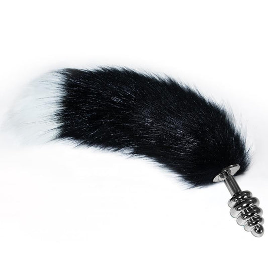 Metal Butt Plug with Black and White Fox Tail Size L - UABDSM