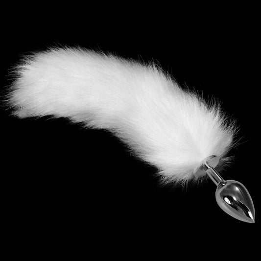 Metal Butt Plug with Fox Tail White Size S - UABDSM