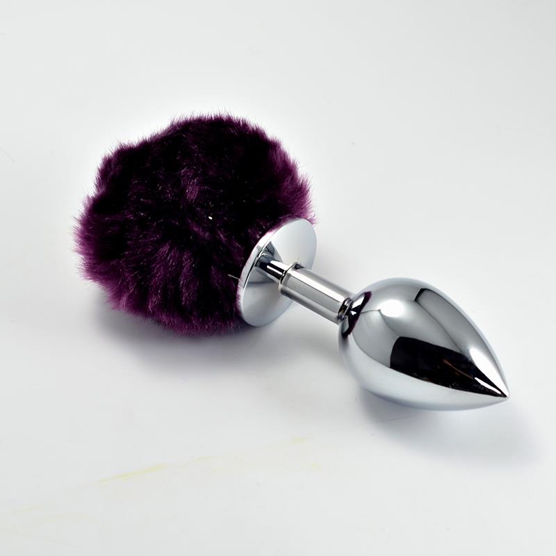 Metal Butt Plug with Purple Pompon Size L - UABDSM