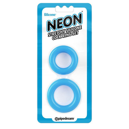 Neon Stretchy Silicone Cock Ring Set Blue - UABDSM