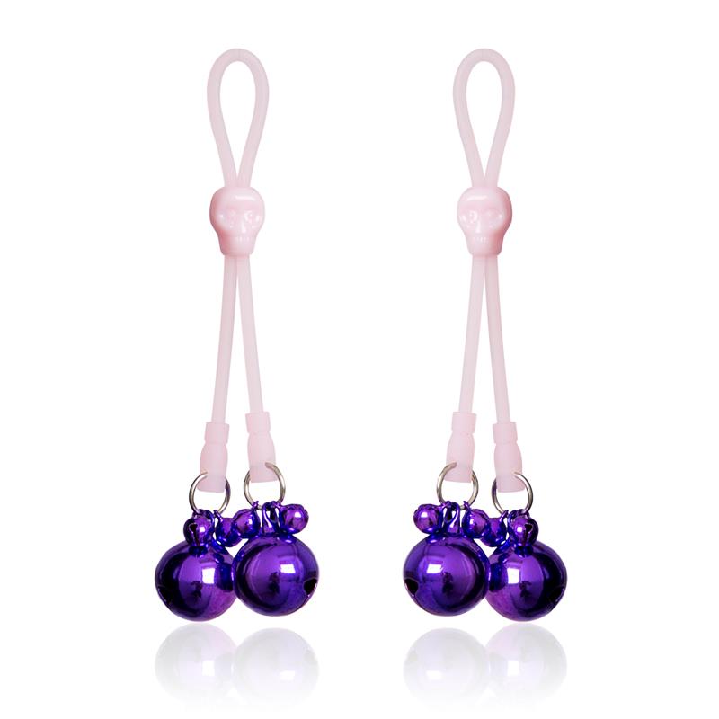 Nipple Clamps Skulls and Ring Bells Silicone and Metal Pink/Purple - UABDSM