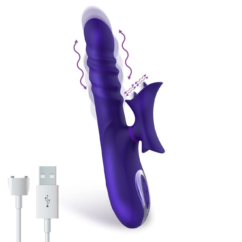 No. Fourteen Telescopic Undulating Vibe with High Frequency Tongue Liquid Silicone USB - UABDSM