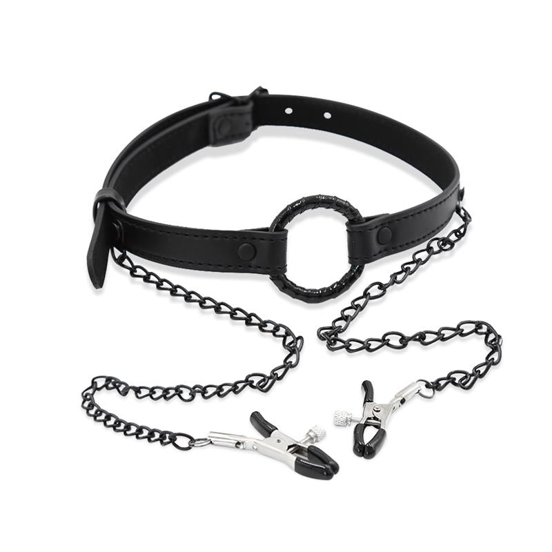 O Ring Gag and Nipple Clamps Vegan Leather - UABDSM