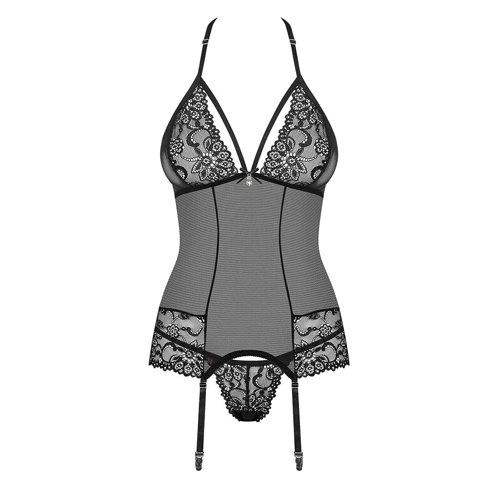 Obsessive - 838-COR-1 corset & thong - S/M - Black - UABDSM