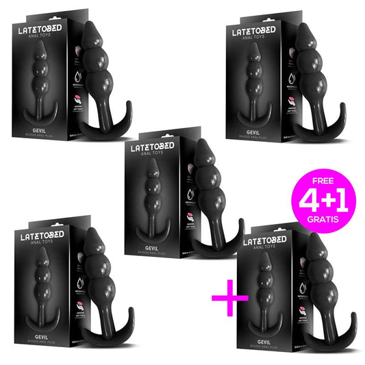 Pack 4+1 Gevil Anchor Butt Plug Black - UABDSM